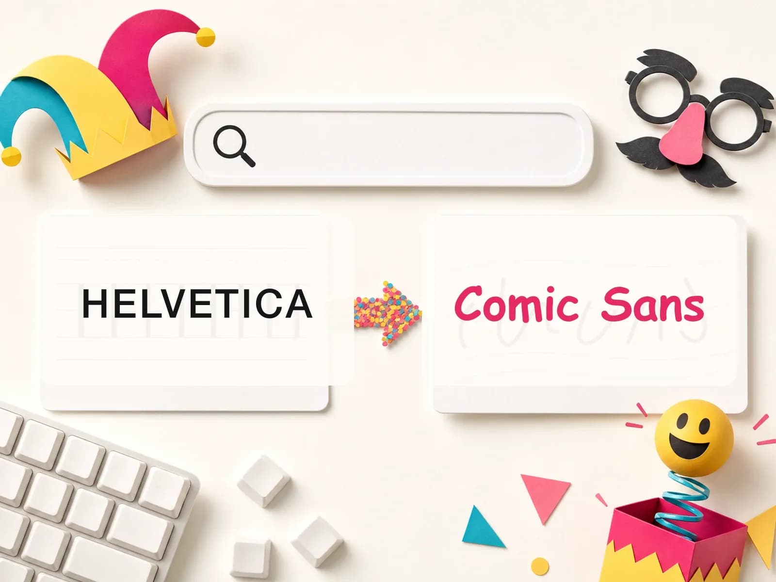 Comparación humorística entre Helvetica y Comic Sans junto a una barra de búsqueda