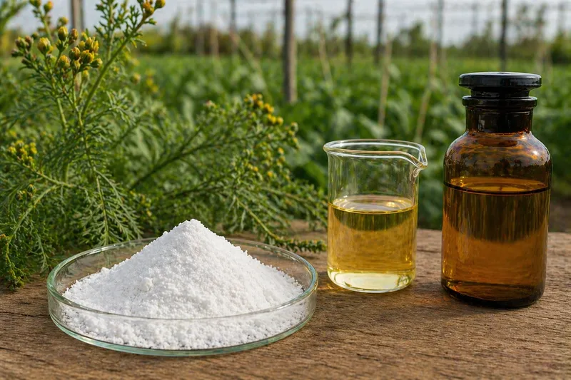 Imagen tecnica editorial de senecioato de lavandulilo en laboratorio